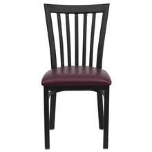 Load image into Gallery viewer, Black School House Back Metal Restaurant Chair - Burgundy Vinyl Seat