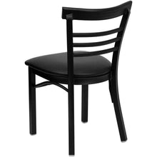 Load image into Gallery viewer, Black Three-Slat Ladder Back Metal Restaurant Chair - Black Vinyl Seat