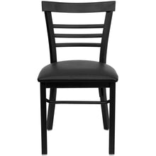 Load image into Gallery viewer, Black Three-Slat Ladder Back Metal Restaurant Chair - Black Vinyl Seat