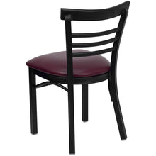 Load image into Gallery viewer, Black Three-Slat Ladder Back Metal Restaurant Chair - Burgundy Vinyl Seat