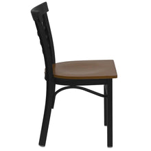 Load image into Gallery viewer, Black Three-Slat Ladder Back Metal Restaurant Chair - Cherry Wood Seat