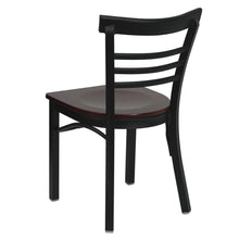 Load image into Gallery viewer, Black Three-Slat Ladder Back Metal Restaurant Chair - Mahogany Wood Seat