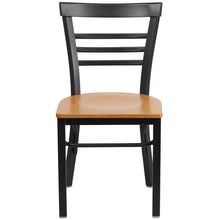 Load image into Gallery viewer, Black Three-Slat Ladder Back Metal Restaurant Chair - Natural Wood Seat