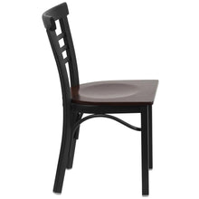 Load image into Gallery viewer, Black Three-Slat Ladder Back Metal Restaurant Chair - Walnut Wood Seat