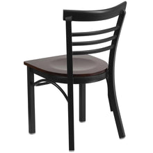 Load image into Gallery viewer, Black Three-Slat Ladder Back Metal Restaurant Chair - Walnut Wood Seat