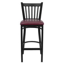 Load image into Gallery viewer, Black Vertical Back Metal Restaurant Barstool - Burgundy Vinyl Seat
