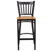 Load image into Gallery viewer, Black Vertical Back Metal Restaurant Barstool - Natural Wood Seat