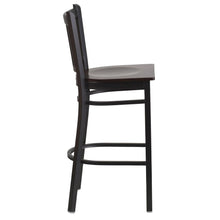 Load image into Gallery viewer, Black Vertical Back Metal Restaurant Barstool - Walnut Wood Seat