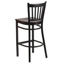 Load image into Gallery viewer, Black Vertical Back Metal Restaurant Barstool - Walnut Wood Seat