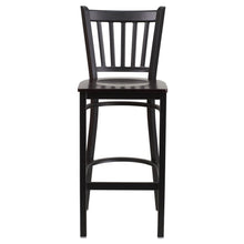 Load image into Gallery viewer, Black Vertical Back Metal Restaurant Barstool - Walnut Wood Seat