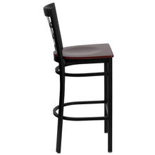 Load image into Gallery viewer, Black Window Back Metal Restaurant Barstool - Mahogany Wood Seat