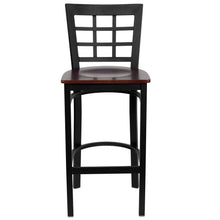 Load image into Gallery viewer, Black Window Back Metal Restaurant Barstool - Mahogany Wood Seat