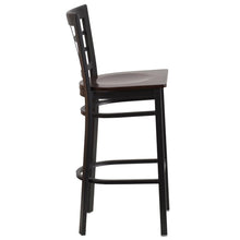 Load image into Gallery viewer, Black Window Back Metal Restaurant Barstool - Walnut Wood Seat