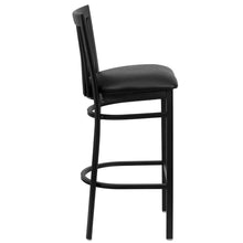 Load image into Gallery viewer, Black School House Back Metal Restaurant Barstool - Black Vinyl Seat