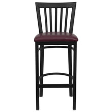 Load image into Gallery viewer, Black School House Back Metal Restaurant Barstool - Burgundy Vinyl Seat