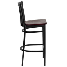 Load image into Gallery viewer, Black School House Back Metal Restaurant Barstool - Mahogany Wood Seat