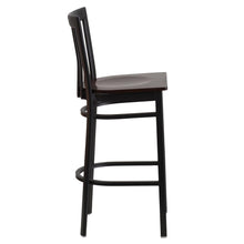 Load image into Gallery viewer, Black School House Back Metal Restaurant Barstool - Walnut Wood Seat
