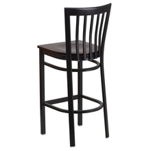 Load image into Gallery viewer, Black School House Back Metal Restaurant Barstool - Walnut Wood Seat