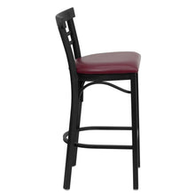 Load image into Gallery viewer, Black Two-Slat Ladder Back Metal Restaurant Barstool - Burgundy Vinyl Seat
