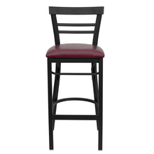 Load image into Gallery viewer, Black Two-Slat Ladder Back Metal Restaurant Barstool - Burgundy Vinyl Seat