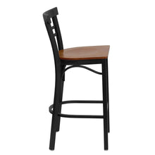 Load image into Gallery viewer, Black Two-Slat Ladder Back Metal Restaurant Barstool - Cherry Wood Seat
