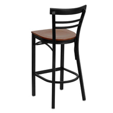 Load image into Gallery viewer, Black Two-Slat Ladder Back Metal Restaurant Barstool - Cherry Wood Seat