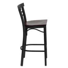 Load image into Gallery viewer, Black Two-Slat Ladder Back Metal Restaurant Barstool - Mahogany Wood Seat