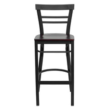 Load image into Gallery viewer, Black Two-Slat Ladder Back Metal Restaurant Barstool - Mahogany Wood Seat