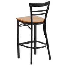 Load image into Gallery viewer, Black Two-Slat Ladder Back Metal Restaurant Barstool - Natural Wood Seat