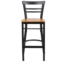 Load image into Gallery viewer, Black Two-Slat Ladder Back Metal Restaurant Barstool - Natural Wood Seat