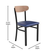 Load image into Gallery viewer, Dining Chair, Natural Birch Finish Wooden Boomerang Back, and Blue Vinyl Seat