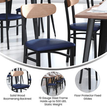 Load image into Gallery viewer, Dining Chair, Natural Birch Finish Wooden Boomerang Back, and Blue Vinyl Seat