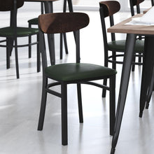 Load image into Gallery viewer, Dining Chair, Wooden Boomerang Back, and Green Vinyl Seat