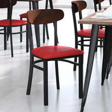 Load image into Gallery viewer, Dining Chair, Wooden Boomerang Back, and Red Vinyl Seat