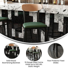 Load image into Gallery viewer, Barstool, Natural Birch Finish Wooden Boomerang Back, and Green Vinyl Seat