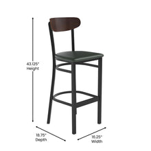 Load image into Gallery viewer, Barstool, Wooden Boomerang Back, and Green Vinyl Seat