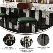 Load image into Gallery viewer, Barstool, Wooden Boomerang Back, and Green Vinyl Seat