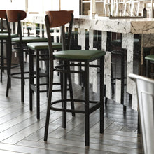 Load image into Gallery viewer, Barstool, Wooden Boomerang Back, and Green Vinyl Seat