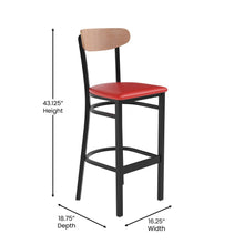 Load image into Gallery viewer, Barstool, Natural Birch Finish Wooden Boomerang Back, and Red Vinyl Seat
