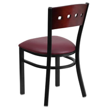 Load image into Gallery viewer, Black 4 Back Metal Restaurant Chair - Mahogany Wood Back, Burgundy Vinyl Seat