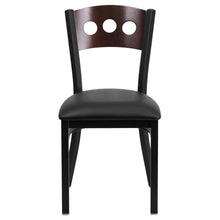 Load image into Gallery viewer, Black 3 Circle Back Metal Restaurant Chair - Walnut Wood Back, Black Vinyl Seat