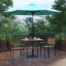 Load image into Gallery viewer, 5 Piece Table Set - 2 Stackable Chairs, 36" Table, Teal Umbrella, Base