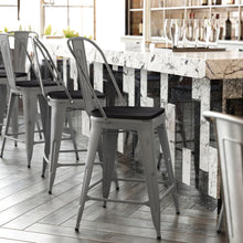 Load image into Gallery viewer, 24'' High Clear Coated Counter Height Stool and Black Poly Resin Wood Seat