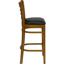 Load image into Gallery viewer, Ladder Back Cherry Wood Restaurant Barstool - Black Vinyl Seat