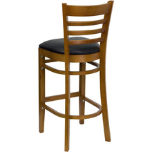 Load image into Gallery viewer, Ladder Back Cherry Wood Restaurant Barstool - Black Vinyl Seat