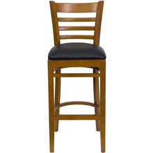 Load image into Gallery viewer, Ladder Back Cherry Wood Restaurant Barstool - Black Vinyl Seat