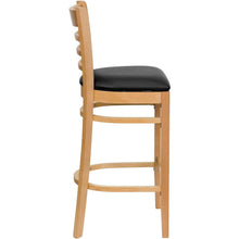 Load image into Gallery viewer, Ladder Back Natural Wood Restaurant Barstool - Black Vinyl Seat