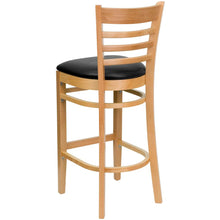 Load image into Gallery viewer, Ladder Back Natural Wood Restaurant Barstool - Black Vinyl Seat