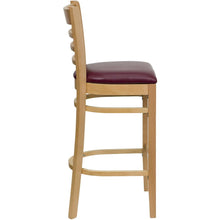 Load image into Gallery viewer, Ladder Back Natural Wood Restaurant Barstool - Burgundy Vinyl Seat