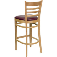 Load image into Gallery viewer, Ladder Back Natural Wood Restaurant Barstool - Burgundy Vinyl Seat